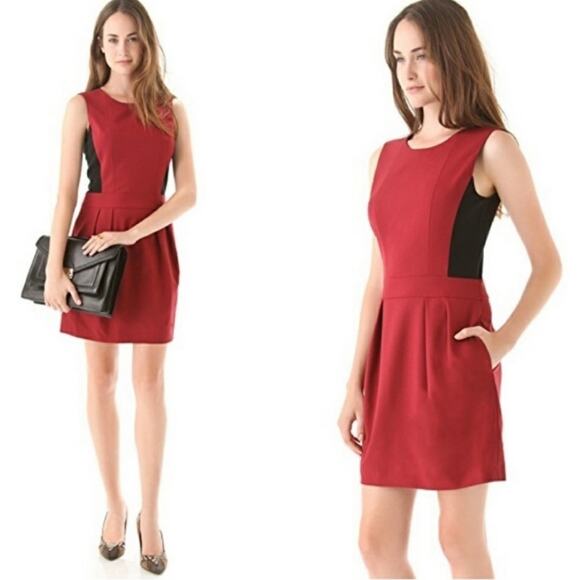 Theory Women's Daura Sleeveless Wool Sheath Dress Black Red Size 10 - Picture 1 of 8